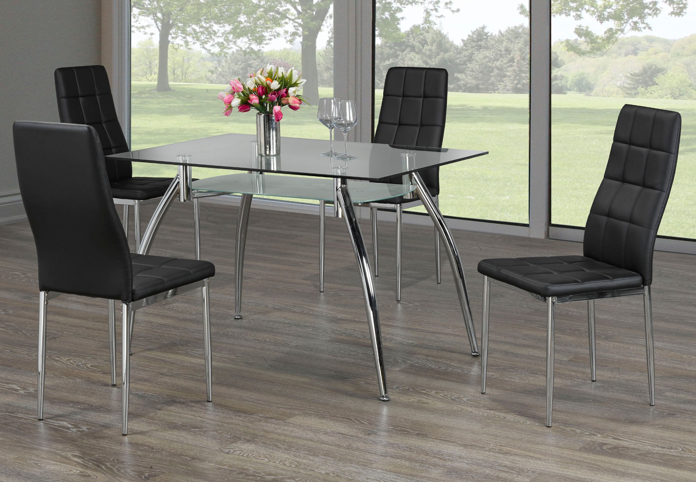 FURNITUREMATTRESSDIRECT-Kitchen Set with Glass Top - 5 pc - White | Grey | Black H-KS170