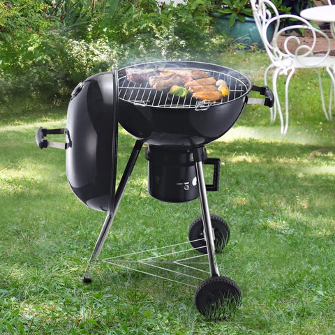 Image of Charcoal BBQ Grill Portable Outdoor Camp Picnic Barbecue w/ Wheels and Storage Shelves