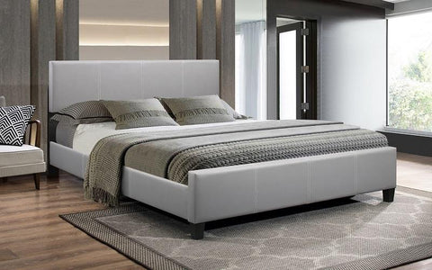 FurnitureMattressDirect-Platform Bed Bonded Leather with Adjustable Height - Grey A92