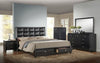 BEDROOM SET WITH TUFTED LEATHER HEAD BOARD 8 PC - BLACK