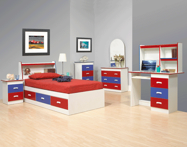 Kid's Bedroom Set in Blue and Red-Full Bedroom Set-Twin