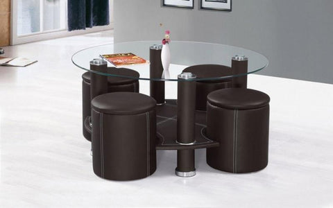 Image of FurnitureMattressDirect- COFFEE TABLE WITH 4 STOOLS - BLACK OR BROWN