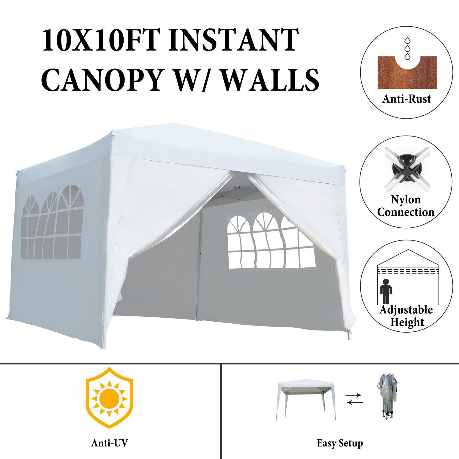 10x10FT Pop-up Canopy Folding Tent Gazebo Party Wedding Tent White