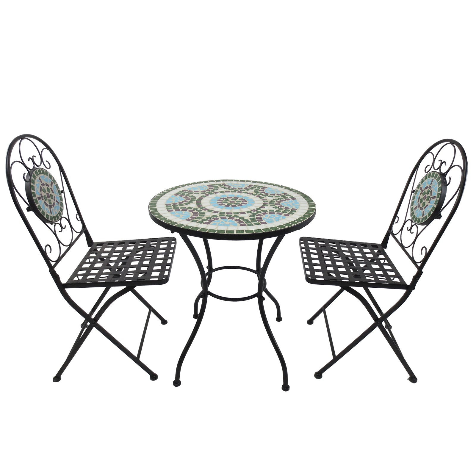 3pc Bistro Mosaic Set Dining Outdoor 2 Seater Folding Chairs