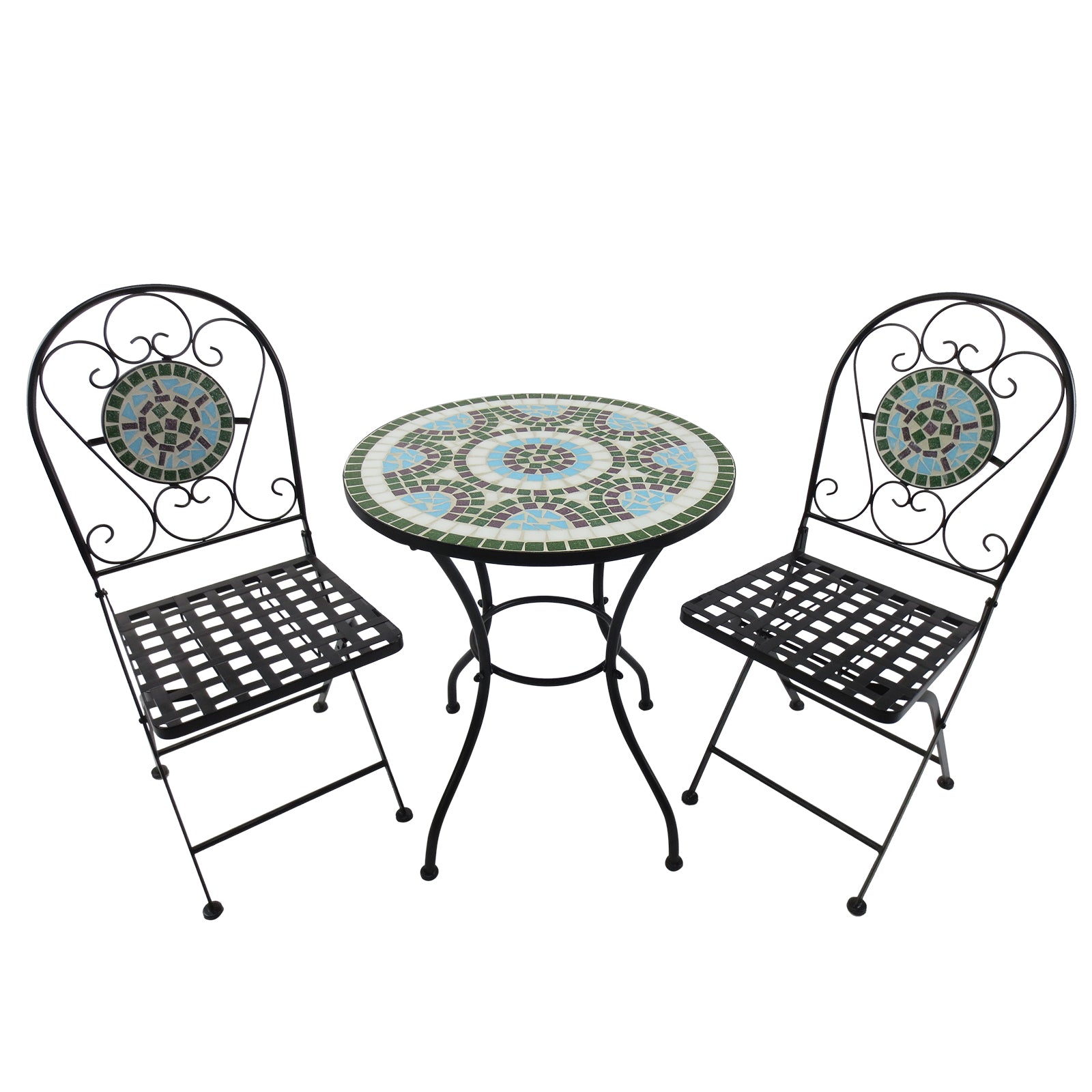 3pc Bistro Mosaic Set Dining Outdoor 2 Seater Folding Chairs