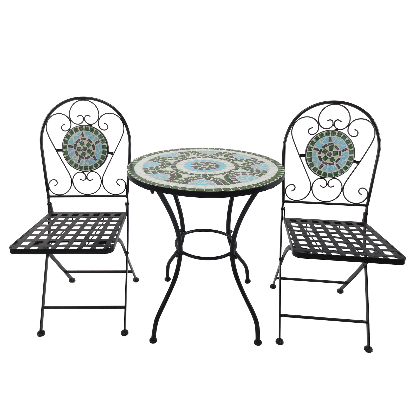3pc Bistro Mosaic Set Dining Outdoor 2 Seater Folding Chairs
