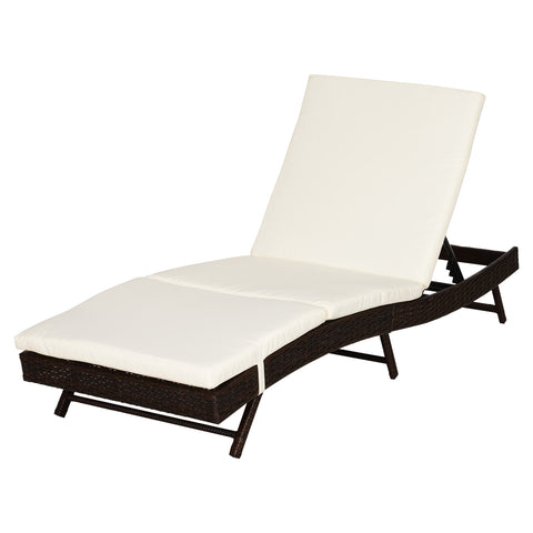 Image of Adjustable Patio Pool Wicker Chaise Lounge Rattan Furniture w/ Cushion
