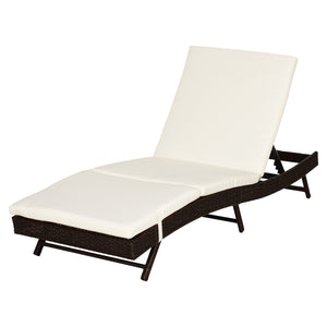 Adjustable Patio Pool Wicker Chaise Lounge Rattan Furniture w/ Cushion