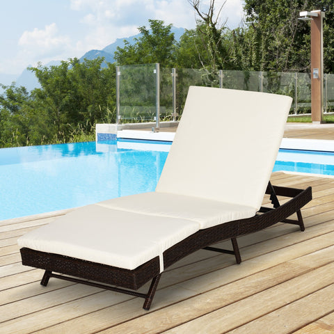 Image of Adjustable Patio Pool Wicker Chaise Lounge Rattan Furniture w/ Cushion