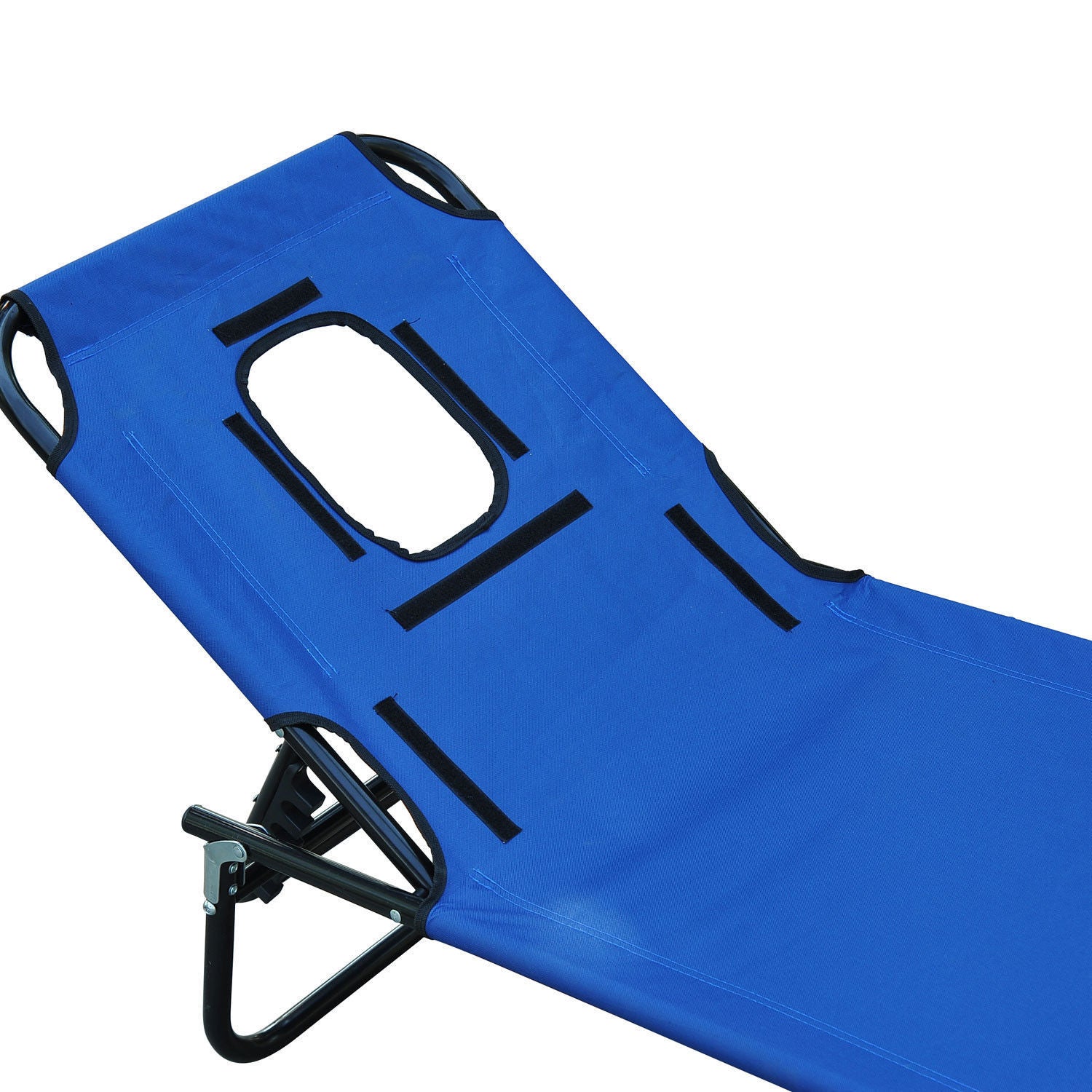 Adjustable Portable Garden Beach Sun Lounger Chair Bed with Headrest Reading Hole Design Blue