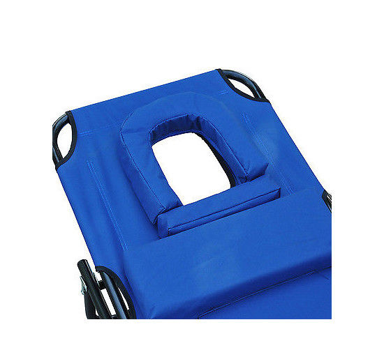 Adjustable Portable Garden Beach Sun Lounger Chair Bed with Headrest Reading Hole Design Blue