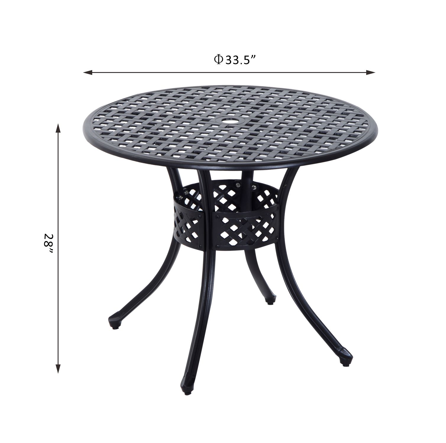 Cast Aluminum Garden Round Dining Table Outdoor Garden Furniture Black with Umbrella Hole