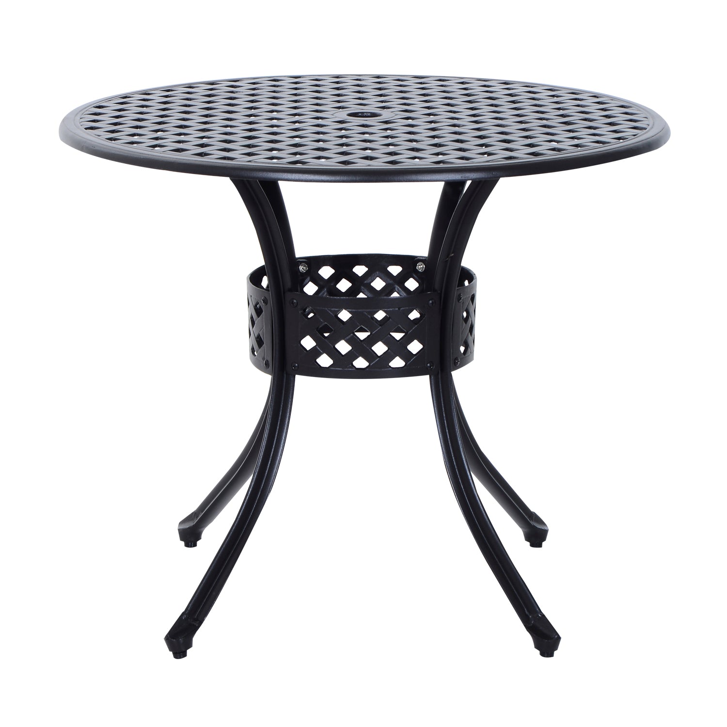 Cast Aluminum Garden Round Dining Table Outdoor Garden Furniture Black with Umbrella Hole