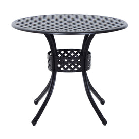 Cast Aluminum Garden Round Dining Table Outdoor Garden Furniture Black with Umbrella Hole
