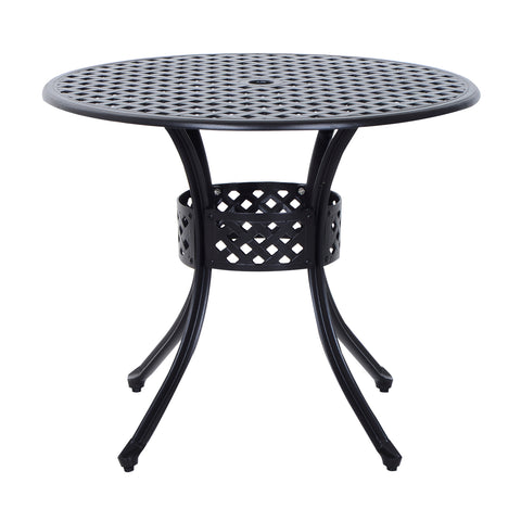 Image of Cast Aluminum Garden Round Dining Table Outdoor Garden Furniture Black with Umbrella Hole
