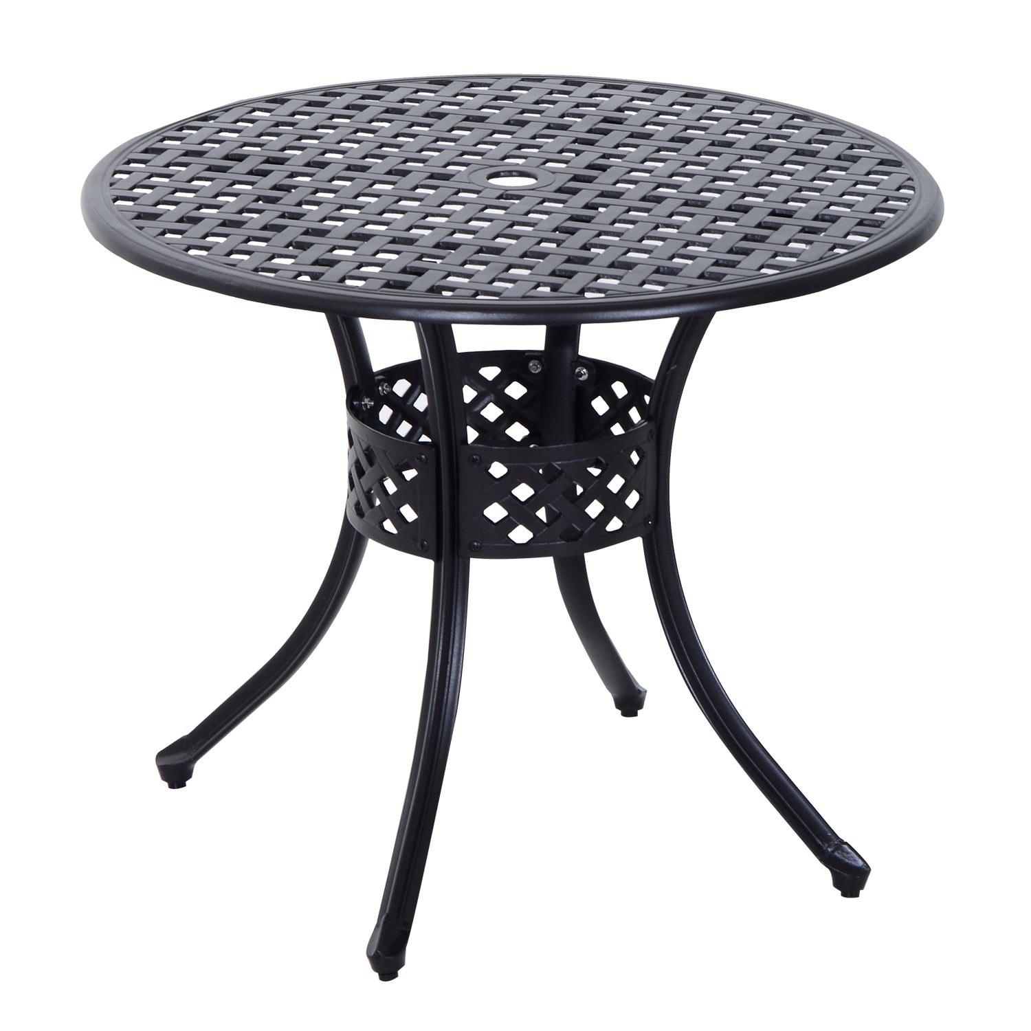 Cast Aluminum Garden Round Dining Table Outdoor Garden Furniture Black with Umbrella Hole