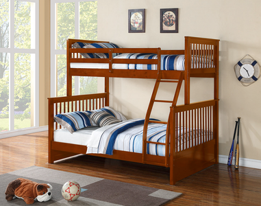 Twin Over Double Detachable Solid Wood Bunk Bed -Walnut