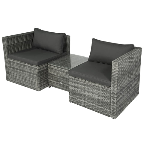Image of 3 Pieces Patio PE Rattan Bistro Set Cushioned Armchair Sofa and Coffee Table Outdoor Furniture