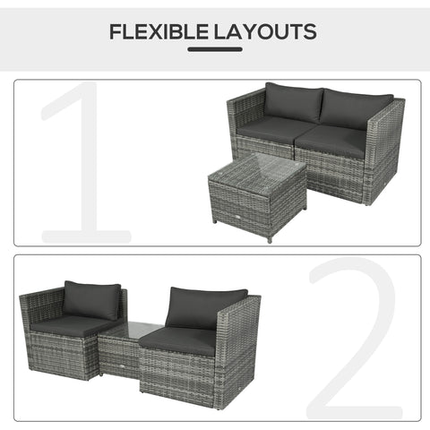 Image of 3 Pieces Patio PE Rattan Bistro Set Cushioned Armchair Sofa and Coffee Table Outdoor Furniture