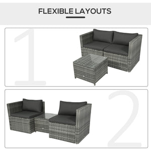 3 Pieces Patio PE Rattan Bistro Set Cushioned Armchair Sofa and Coffee Table Outdoor Furniture