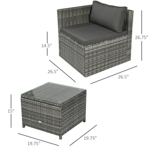 3 Pieces Patio PE Rattan Bistro Set Cushioned Armchair Sofa and Coffee Table Outdoor Furniture