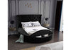 Black Velvet Fabric Bed with Deep Button Tufting and 3 Storage Benches
