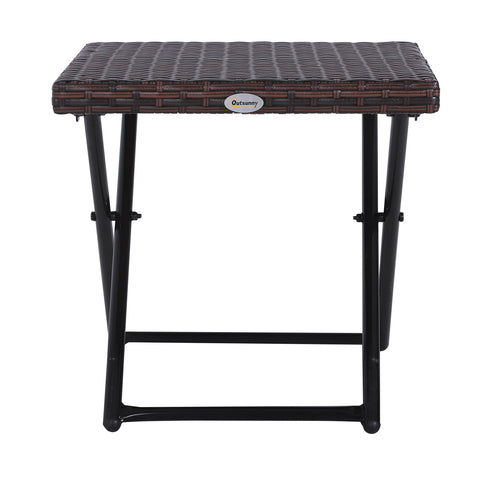 Image of Folding Square Rattan Coffee Table Bistro Garden Steel Outdoor