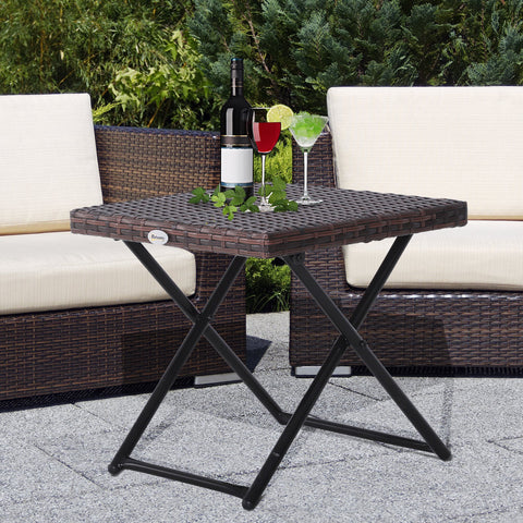 Image of Folding Square Rattan Coffee Table Bistro Garden Steel Outdoor