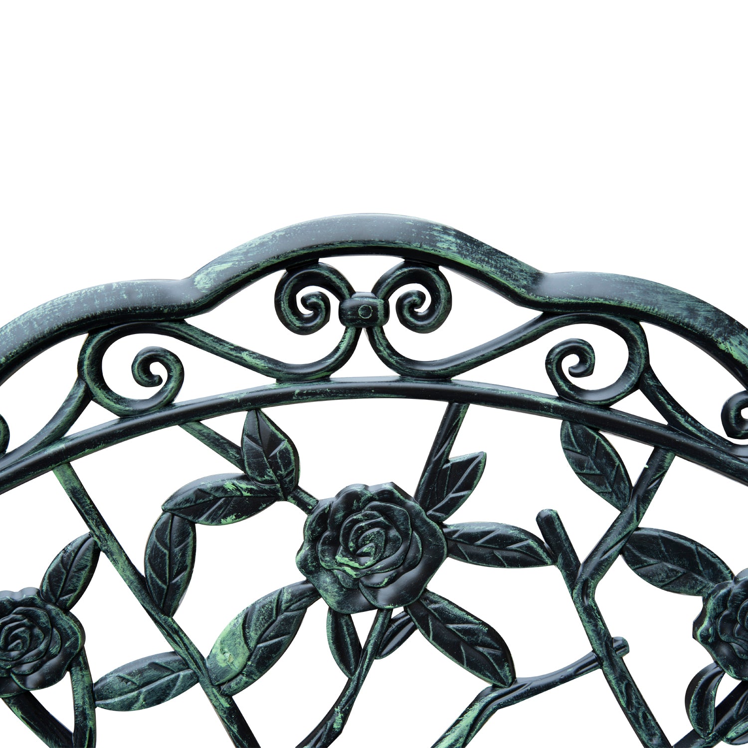 40” Patio Outdoor Flowering Pattern Garden Park Bench Chair Cast Aluminum Outdoor Furniture Antique Green