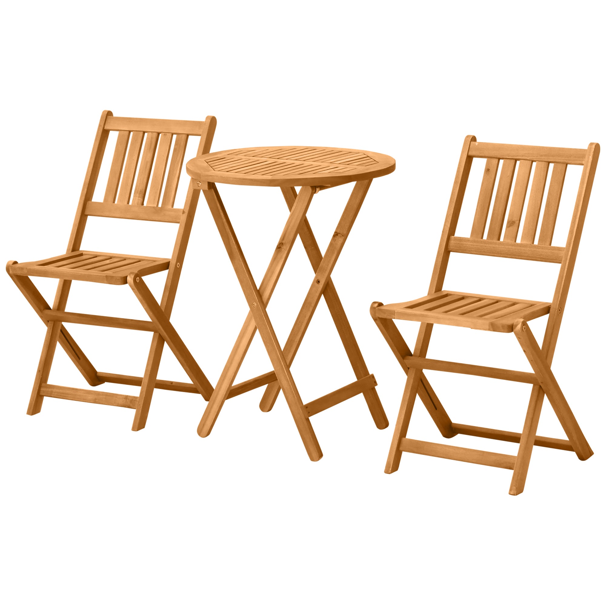 3 Piece Folding Patio Bistro Set Dining Table Set Table and 2 Chairs Acacia Wood
