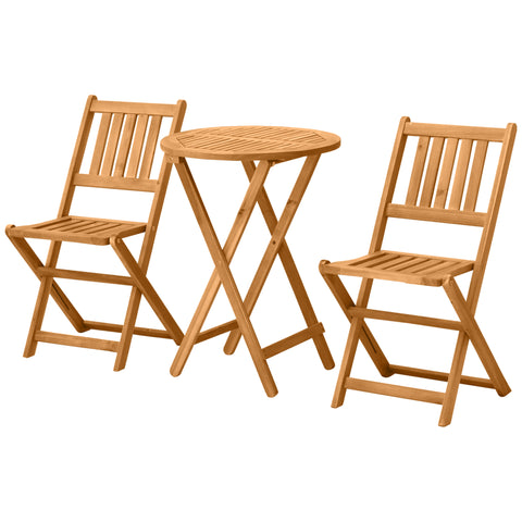 Image of 3 Piece Folding Patio Bistro Set Dining Table Set Table and 2 Chairs Acacia Wood