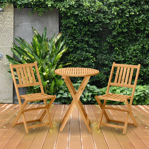 3 Piece Folding Patio Bistro Set Dining Table Set Table and 2 Chairs Acacia Wood