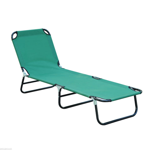 Image of Folding Portable Beach Lounge Chair Reclining Patio Garden Sun Lounger Bed Camping Cot Green