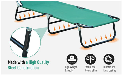 Folding Portable Beach Lounge Chair Reclining Patio Garden Sun Lounger Bed Camping Cot Green