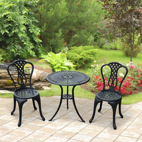 Image of Garden Cast Aluminum Cafe Bistro Set Outdoor Furniture Table & Chairs