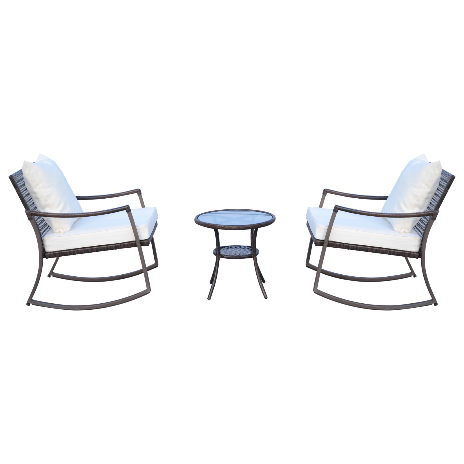 3pcs Garden Rocking Chair Set Outside Rocker Set Cushioned Seat