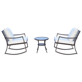 3pcs Garden Rocking Chair Set Outside Rocker Set Cushioned Seat