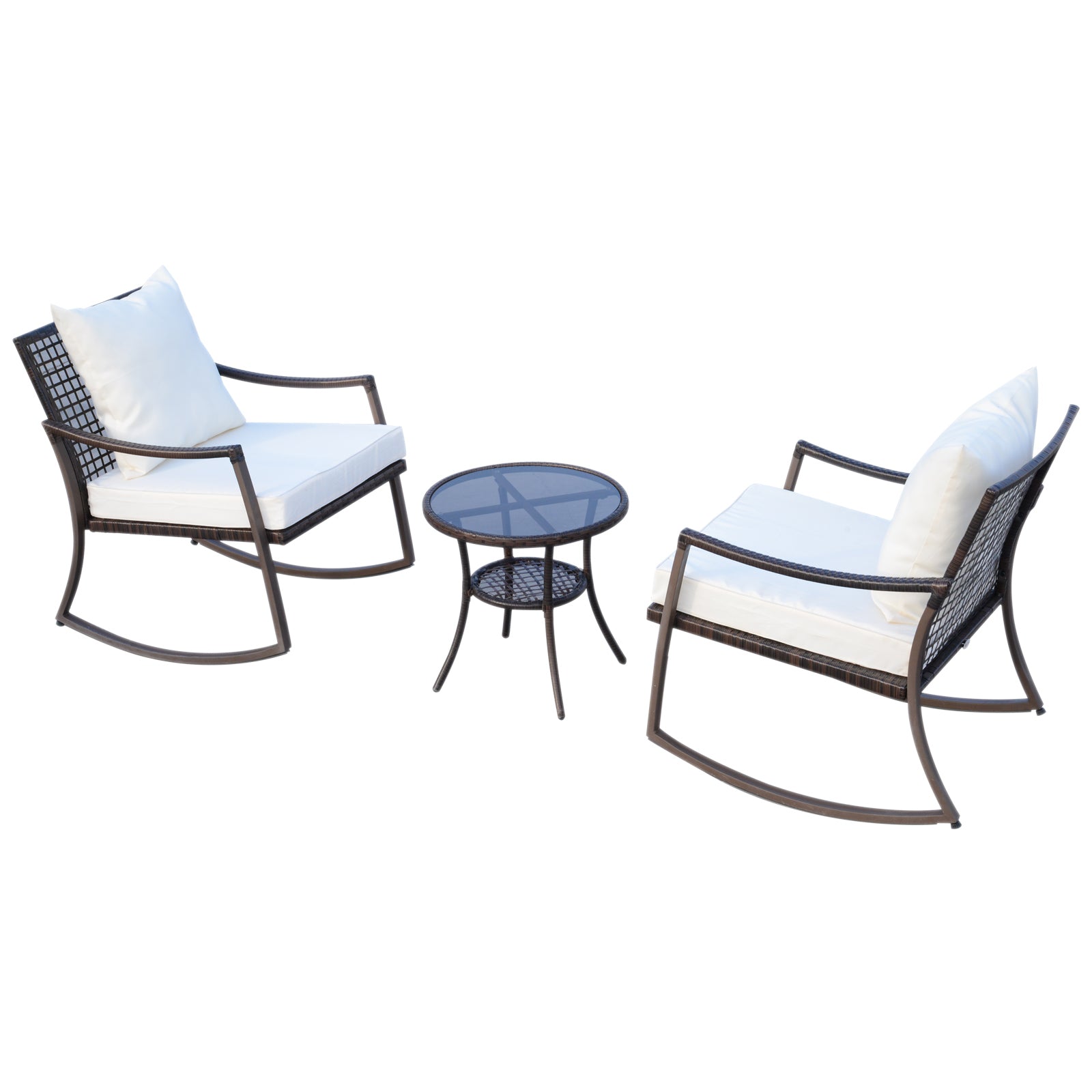 3pcs Garden Rocking Chair Set Outside Rocker Set Cushioned Seat