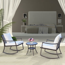3pcs Garden Rocking Chair Set Outside Rocker Set Cushioned Seat