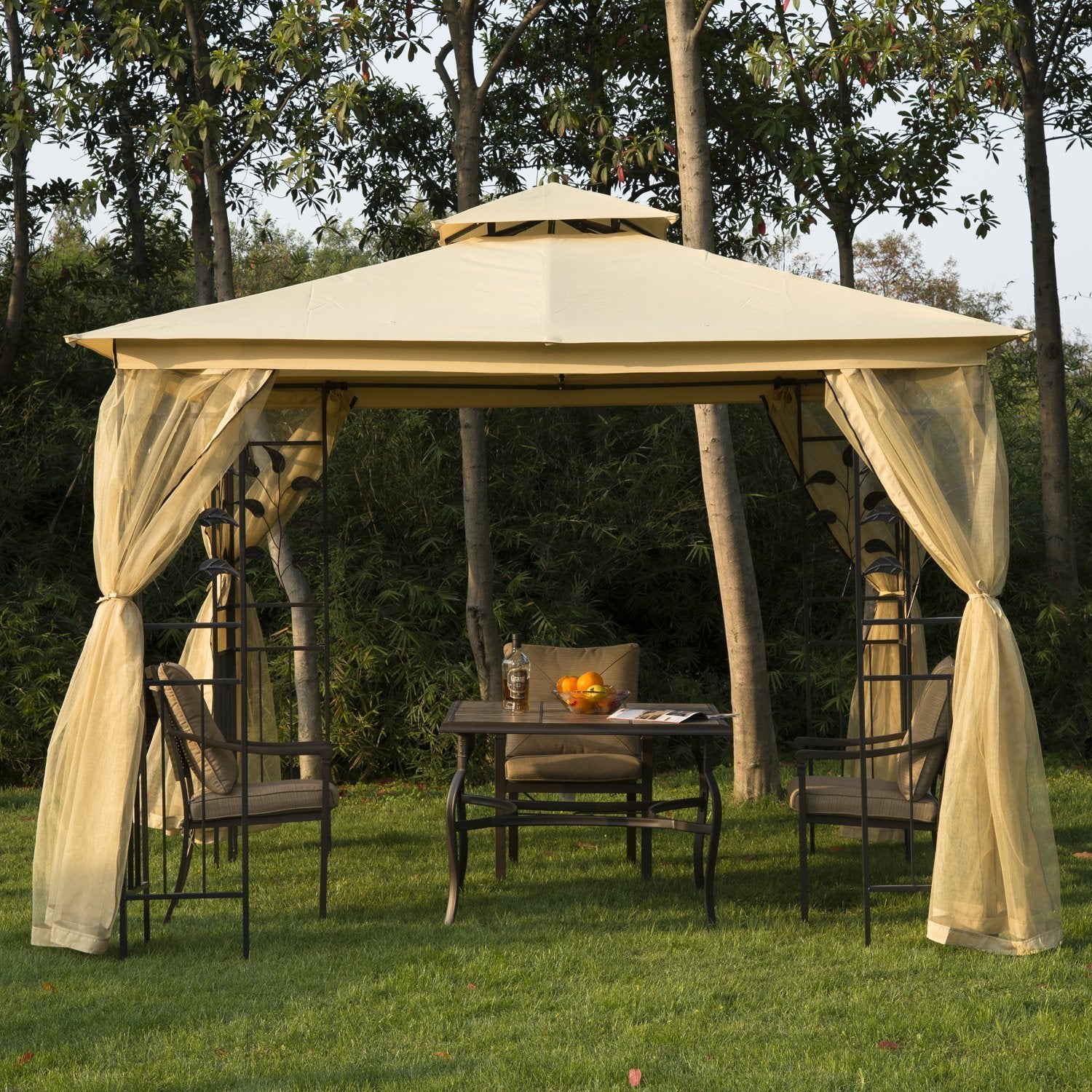 10'L x10'W Gazebo Canopy Waterproof Sun Shade Sun-shelter 2-tier UV Protect for Outdoor Patio, Beige