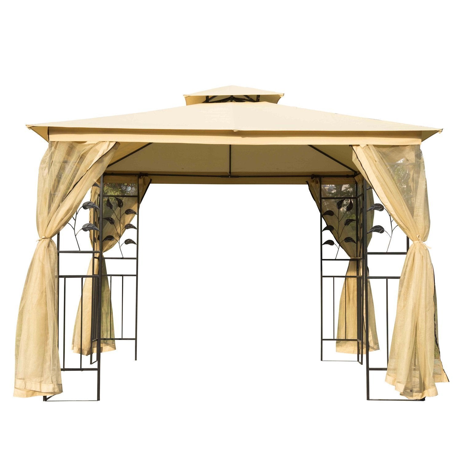 10'L x10'W Gazebo Canopy Waterproof Sun Shade Sun-shelter 2-tier UV Protect for Outdoor Patio, Beige