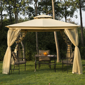 10'L x10'W Gazebo Canopy Waterproof Sun Shade Sun-shelter 2-tier UV Protect for Outdoor Patio, Beige