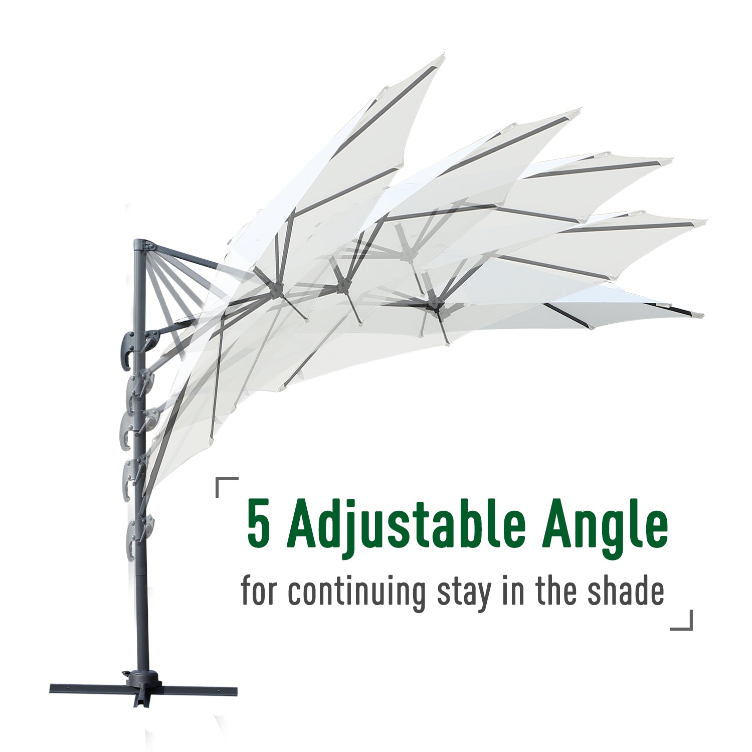 10ft Hanging Roma Offset Umbrella 360° Rotation w/ Cross Base Cream