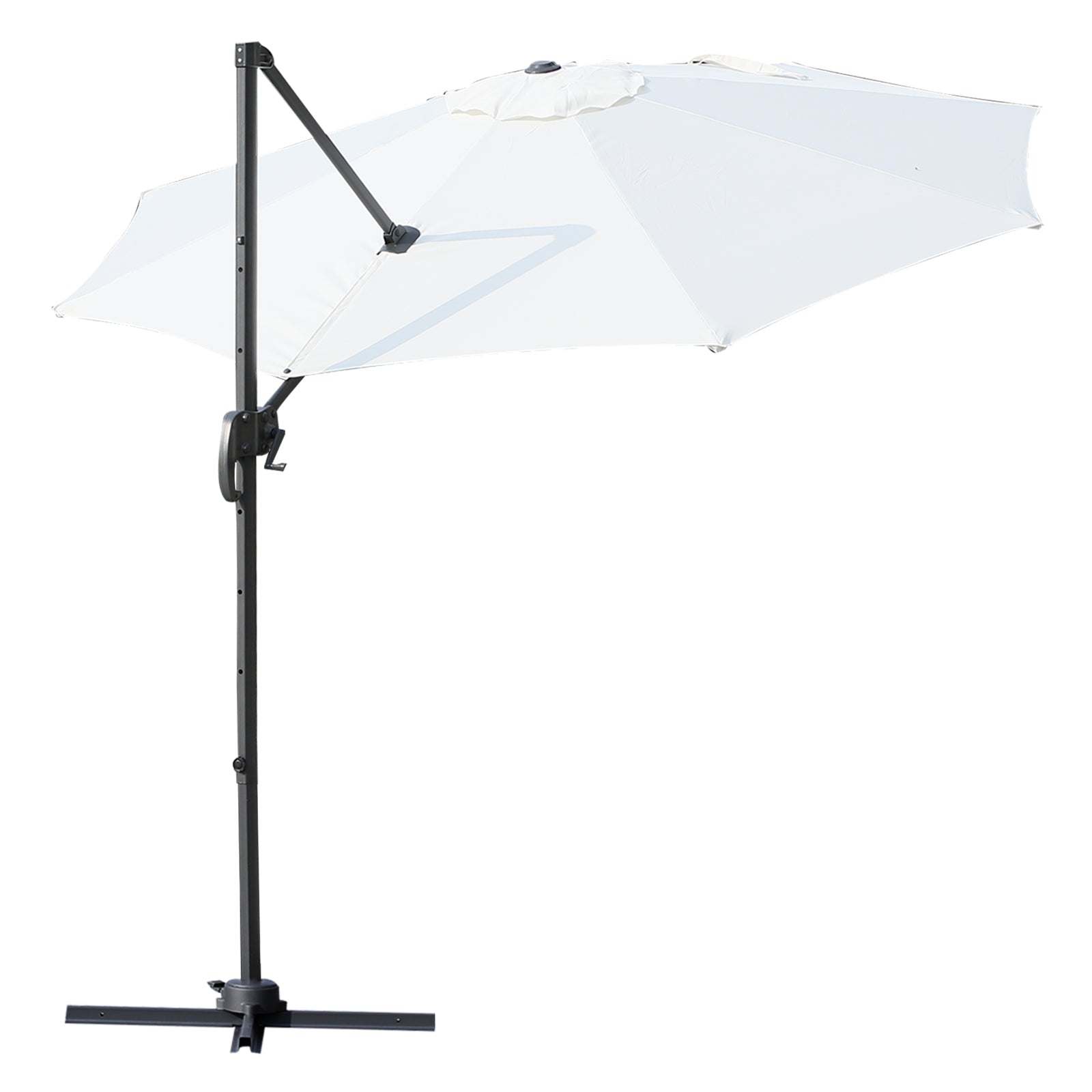 10ft Hanging Roma Offset Umbrella 360° Rotation w/ Cross Base Cream