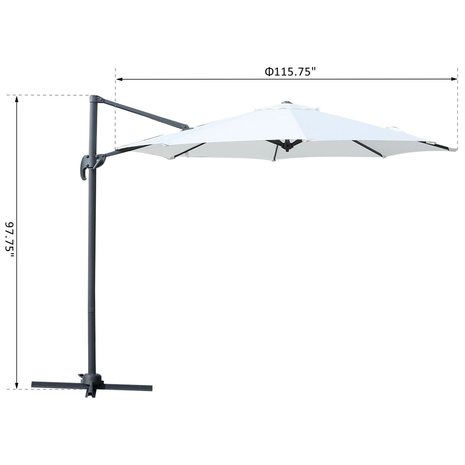 10ft Hanging Roma Offset Umbrella 360° Rotation w/ Cross Base Cream