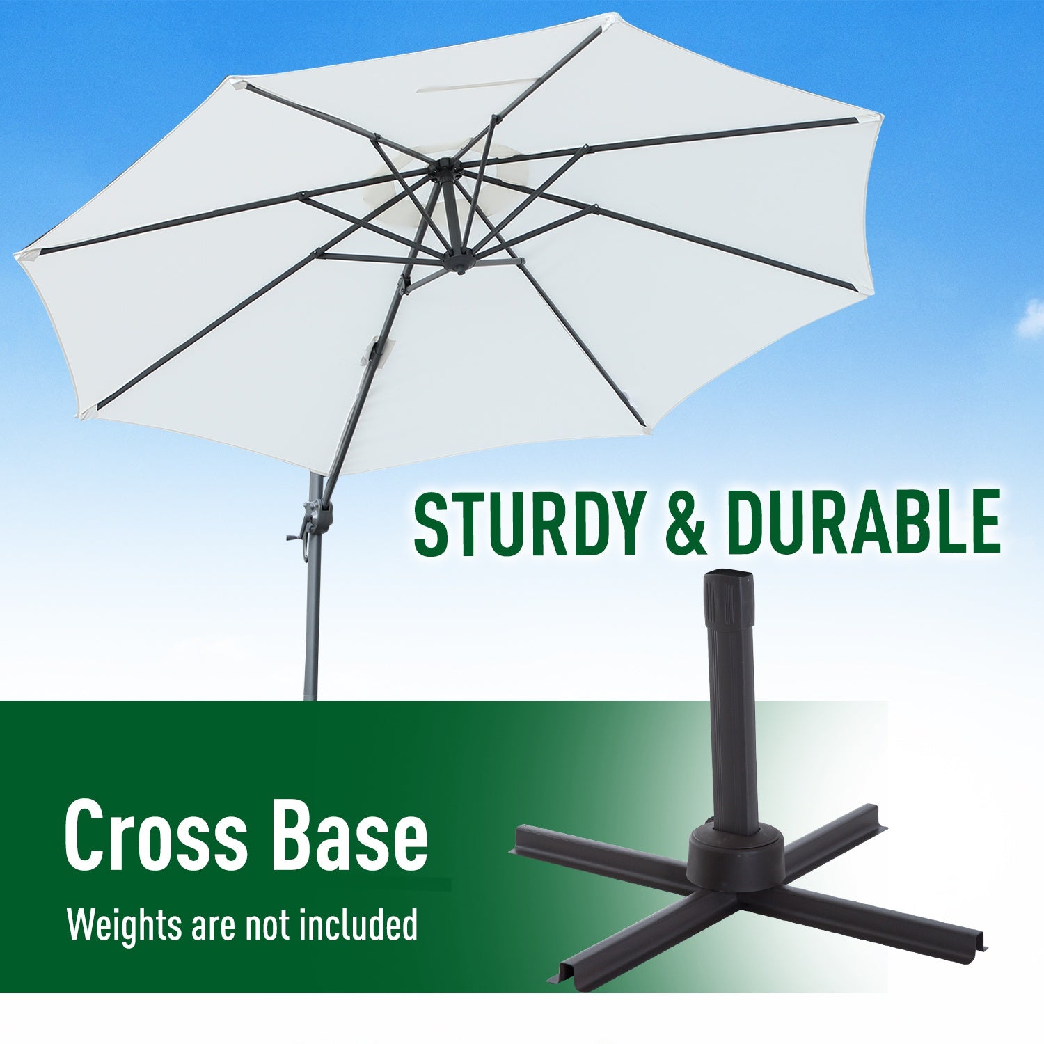 10ft Hanging Roma Offset Umbrella 360° Rotation w/ Cross Base Cream