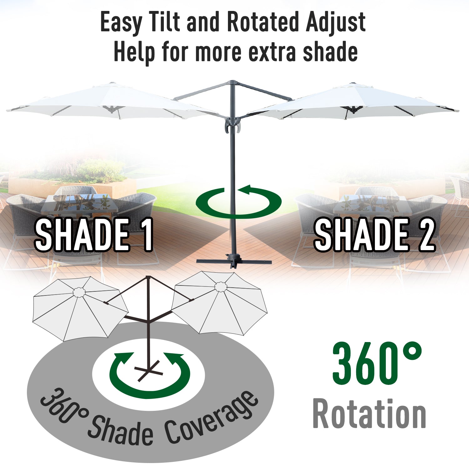 10ft Hanging Roma Offset Umbrella 360° Rotation w/ Cross Base Cream