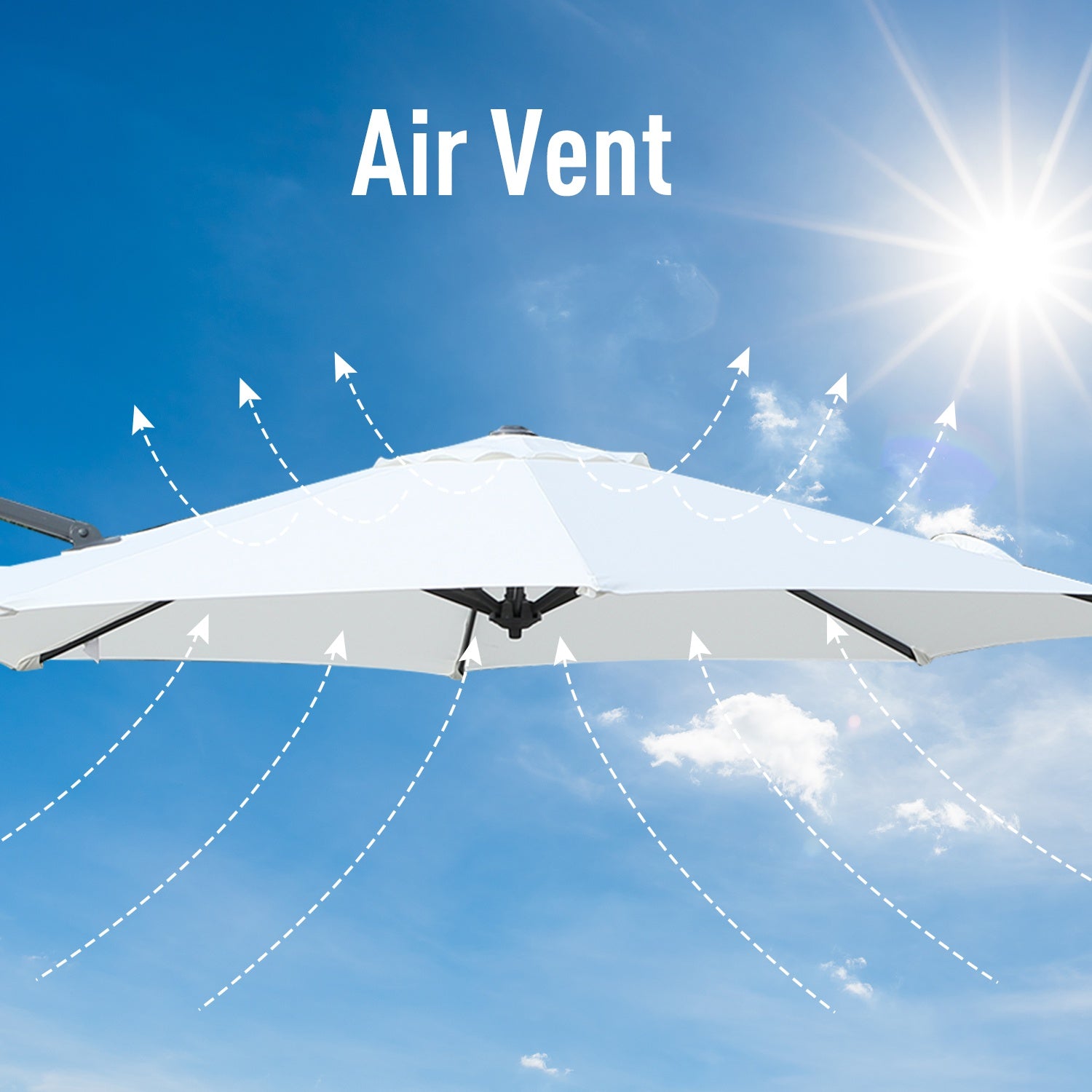 10ft Hanging Roma Offset Umbrella 360° Rotation w/ Cross Base Cream