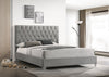 Grey Fabric Bed With Diamond Pattern Button Details and Chrome Legs