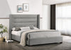 Grey Fabric Wing Bed with Horizontal Tufted Panels
